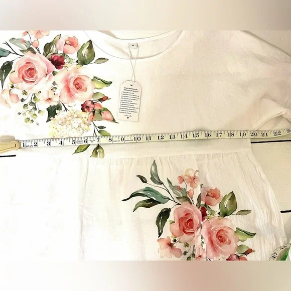 By Made With ❤️ Floral Wayercolor White Women's Top - Picture 9 of 12